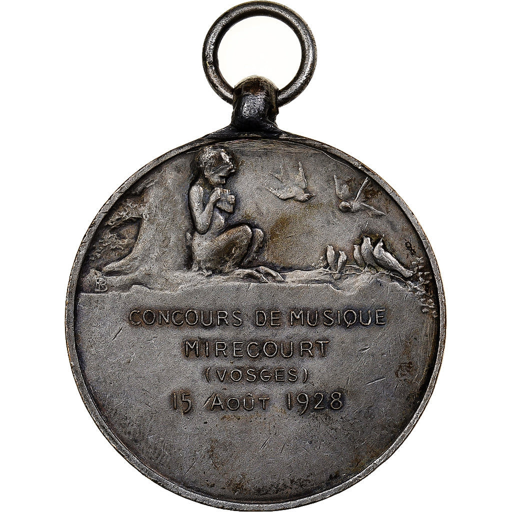 France, Médaille, Concours de Musique - Mirecourt, 1928, Bronze argenté, TTB