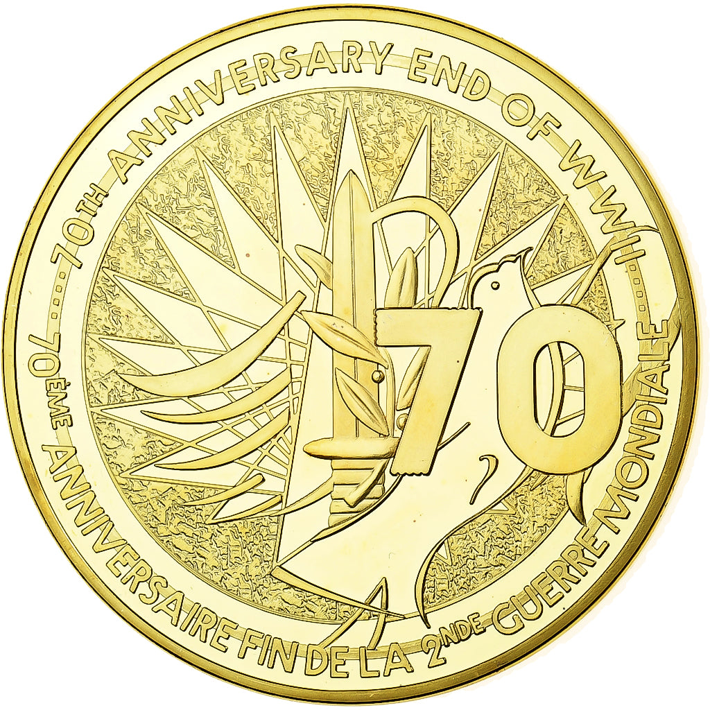 Frankreich, Medaille, 70th anniversary end of WWII, 2015, Gilt Bronze, PP, STGL