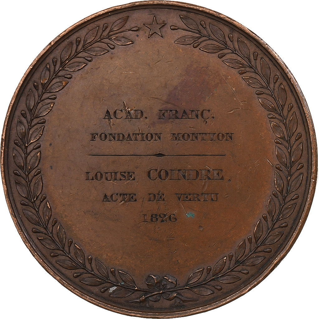 Francja, medal, Institut royal de France, Acte de vertu, 1826, Brązowy
