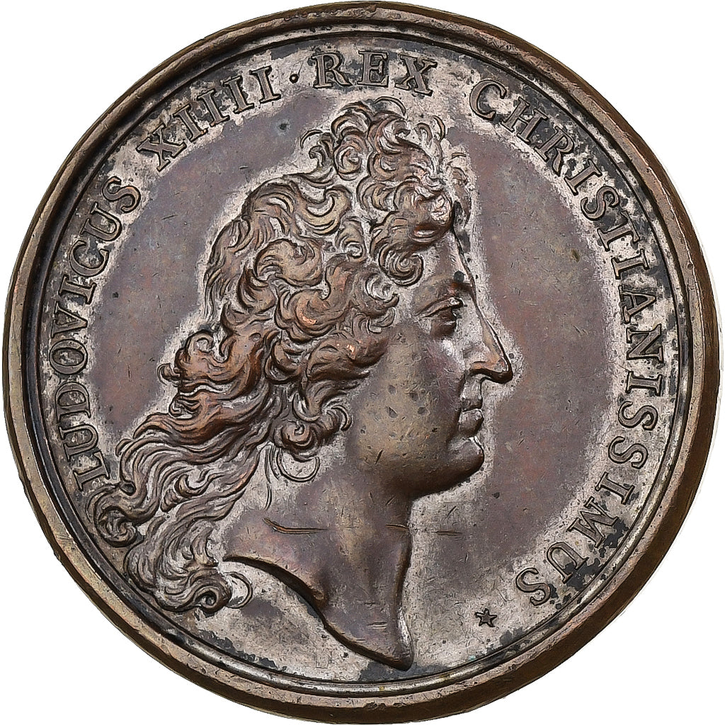 França, medalha, Luís XIV, Prise de Douai, 1667, Bronze Prateado, Mauger
