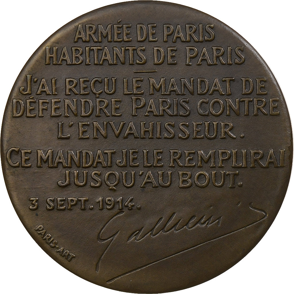 France, Médaille, Joseph Gallieni, Discours sur la défense de Paris, 1916