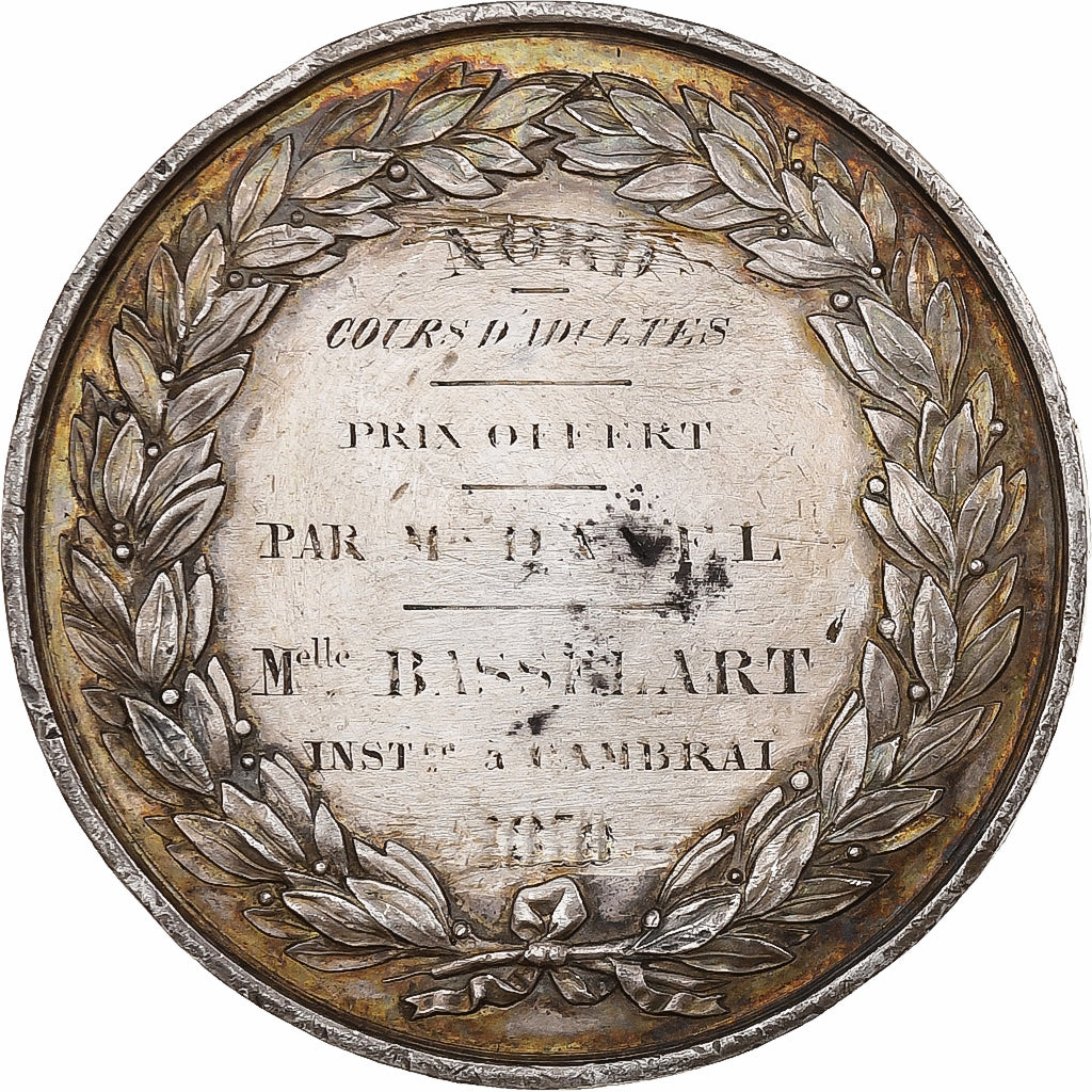 Francja, medal, Napoléon III, Prix offert à une institutrice, 1870, Srebro