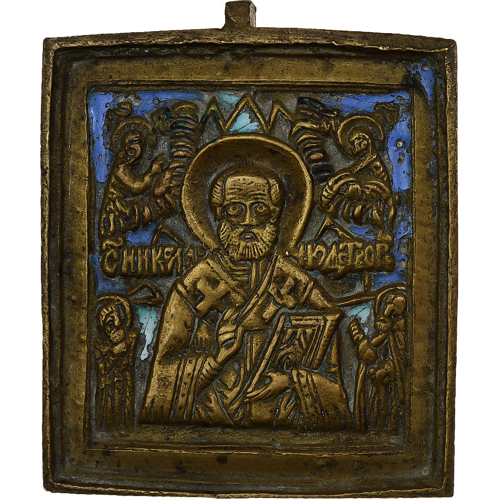 Russia, Travel icon, Saint Nicolas, 19th Century, Enamelled bronze, EF(40-45)