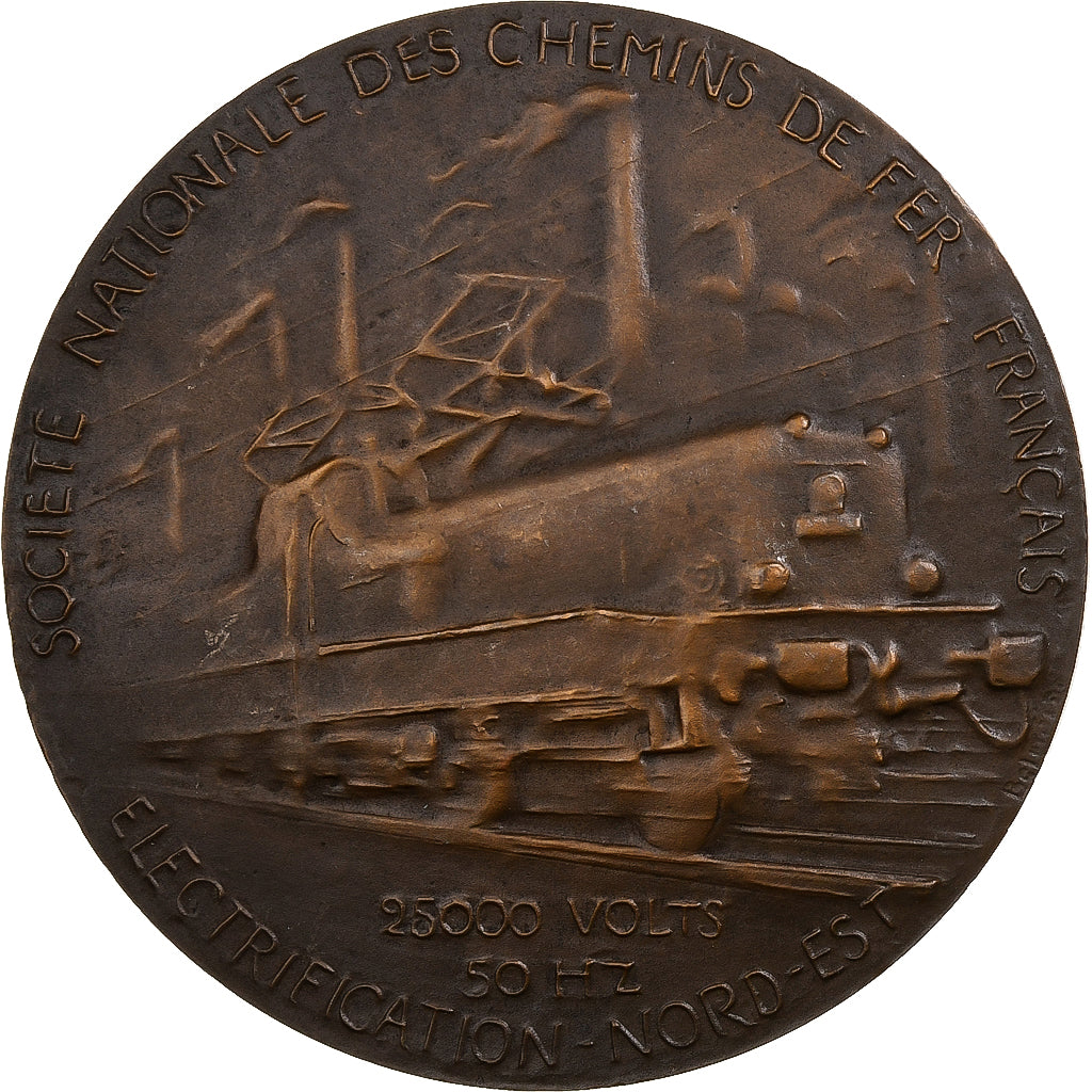 França, medalha, SNCF, électrification Nord-Est, 1955, MDP, Bronze, Belmondo