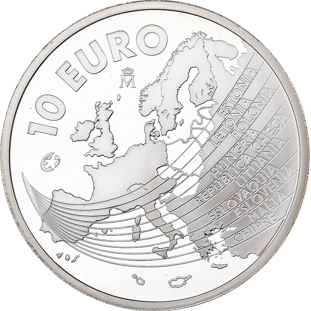 Spanje, Juan Carlos I, 10 Euro, Enlargement of EU, Proof, 2004, Madrid, Zilver