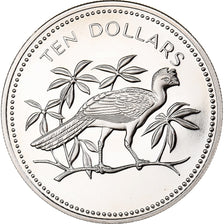 Belize, Elizabeth II, 10 Dollars, Great curassow, 1976, Franklin Mint, Proof