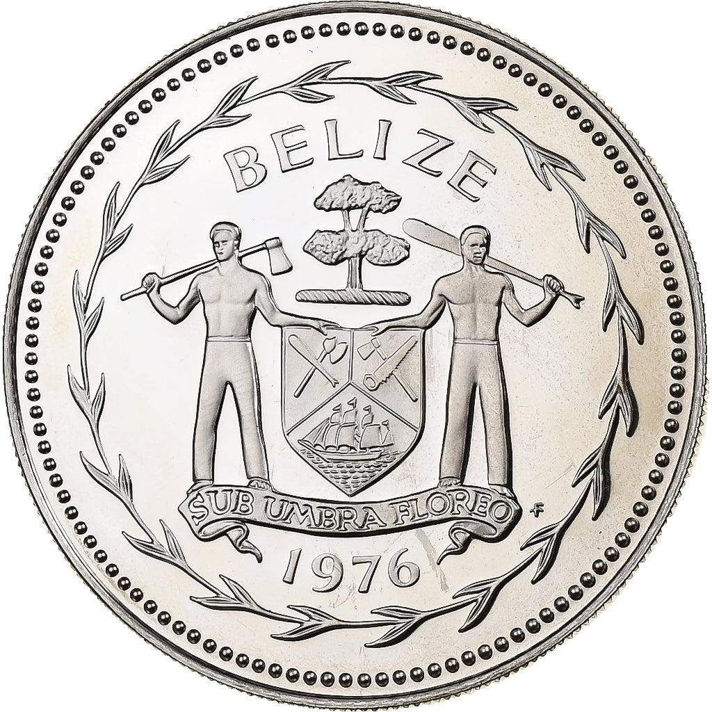 Belize, Elizabeth II, 10 Dollars, Great curassow, 1976, Franklin Mint, Proof