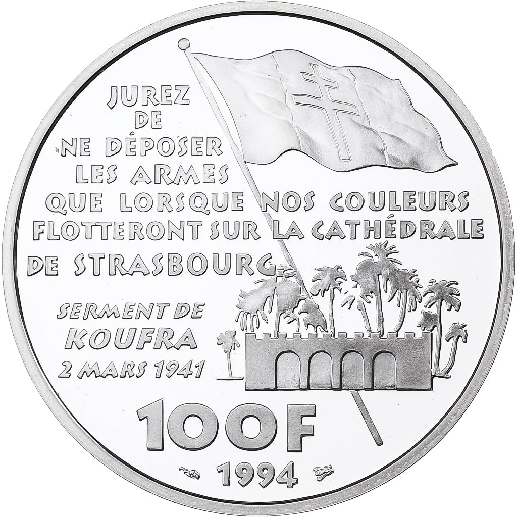 France, 100 Francs, Philippe Leclerc de Hauteclocque, 1994, MDP, Proof, Silver