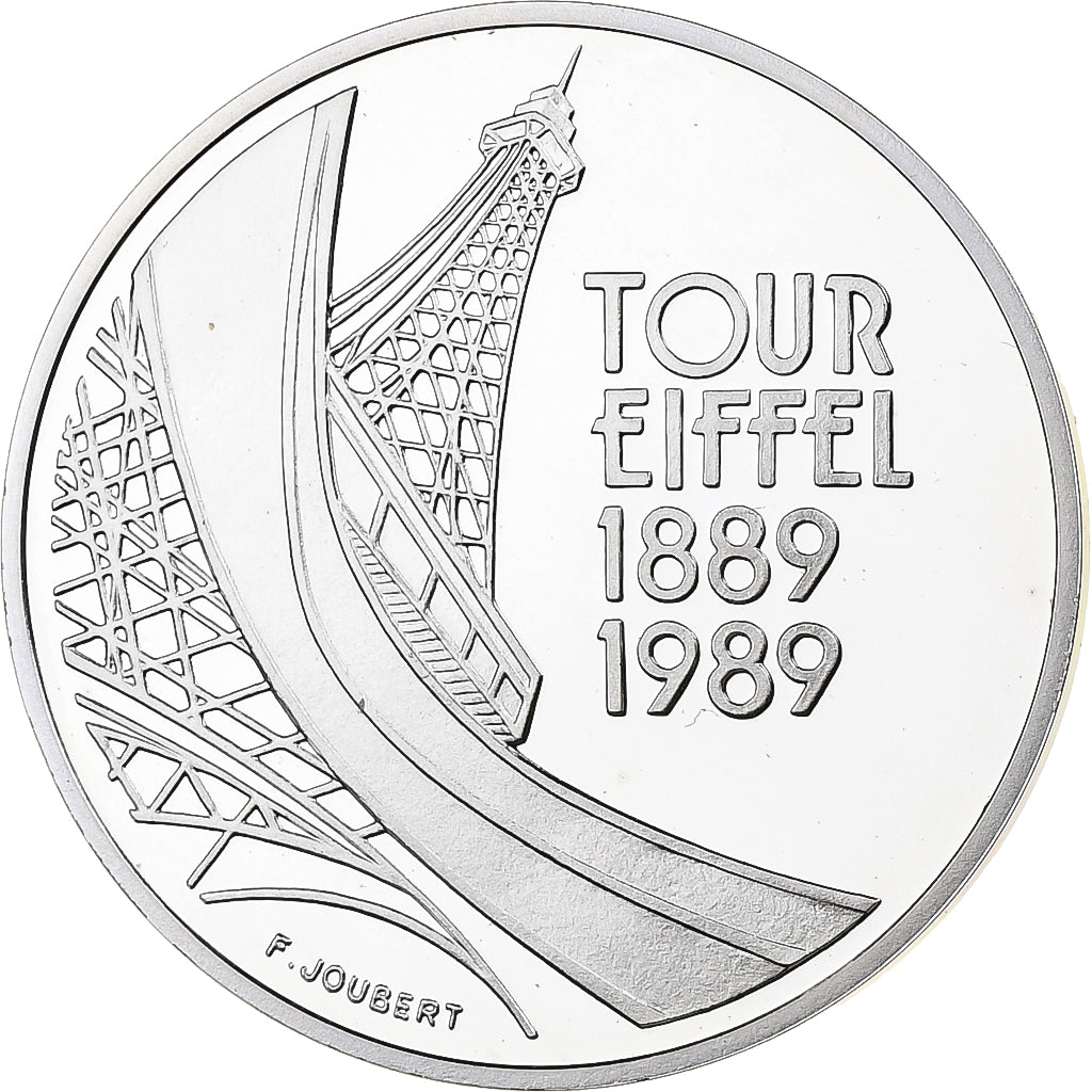 Francja, 5 Francs, Tour Eiffel, 1989, MDP, Proof, Srebro, MS(65-70)