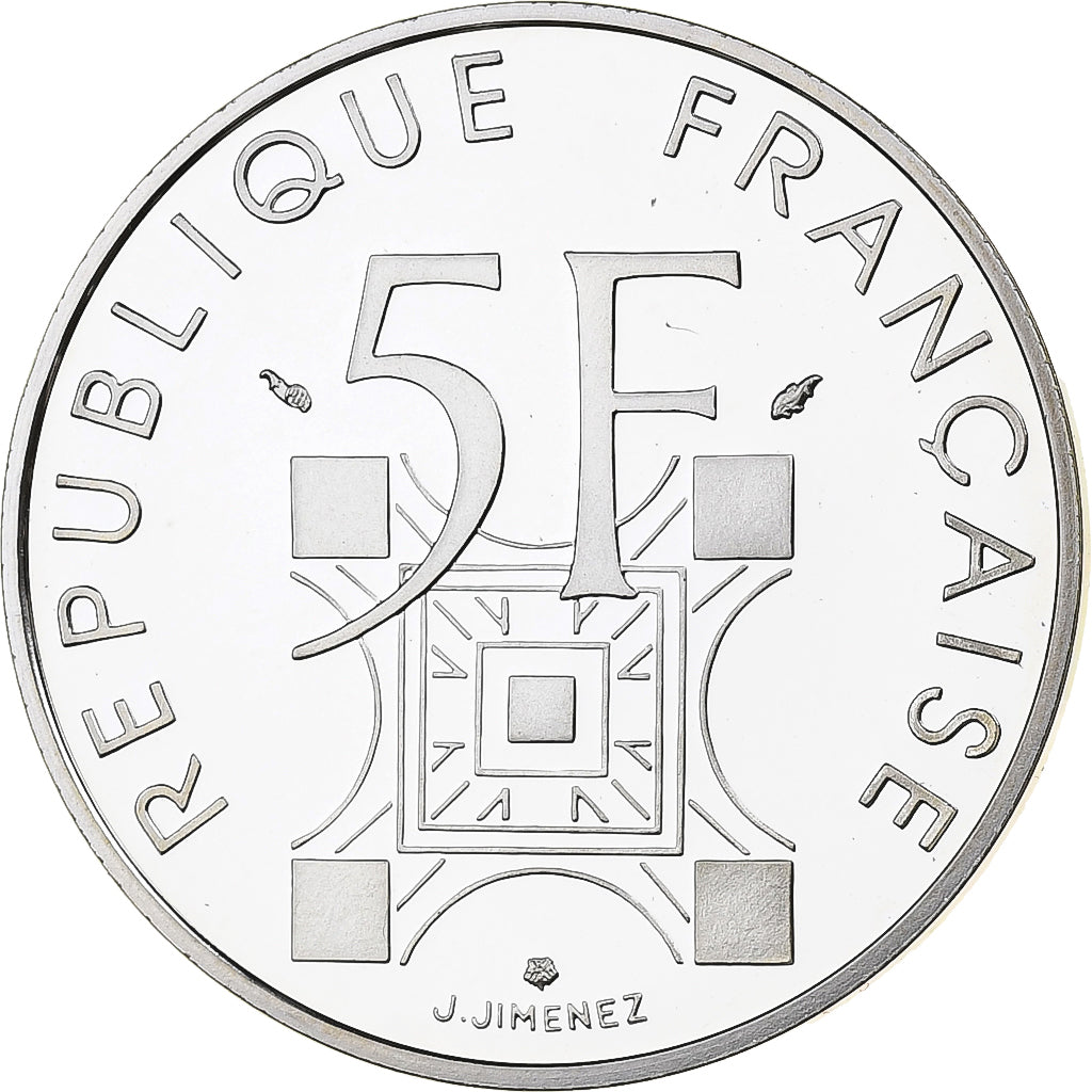 Francja, 5 Francs, Tour Eiffel, 1989, MDP, Proof, Srebro, MS(65-70)