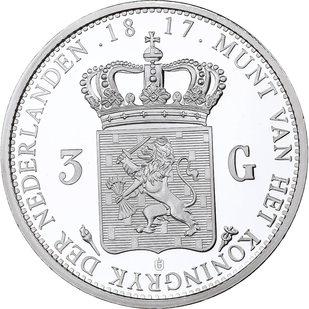 Países Baixos, medalha, Willem, Réplique de 3 Gulden 1817, 2006, Prata, Proof