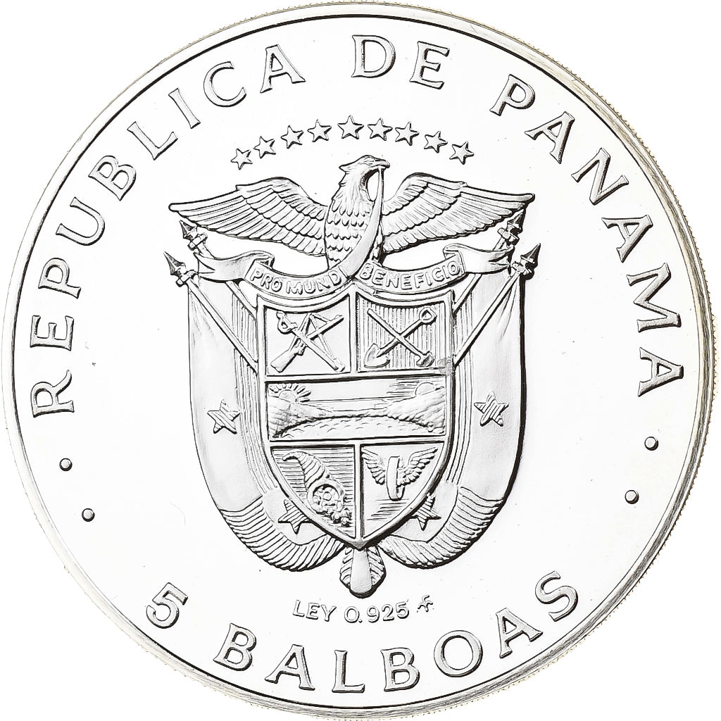 Panama, 5 Balboas, Belisario Porras, 1975, Franklin Mint, Proof, Silver