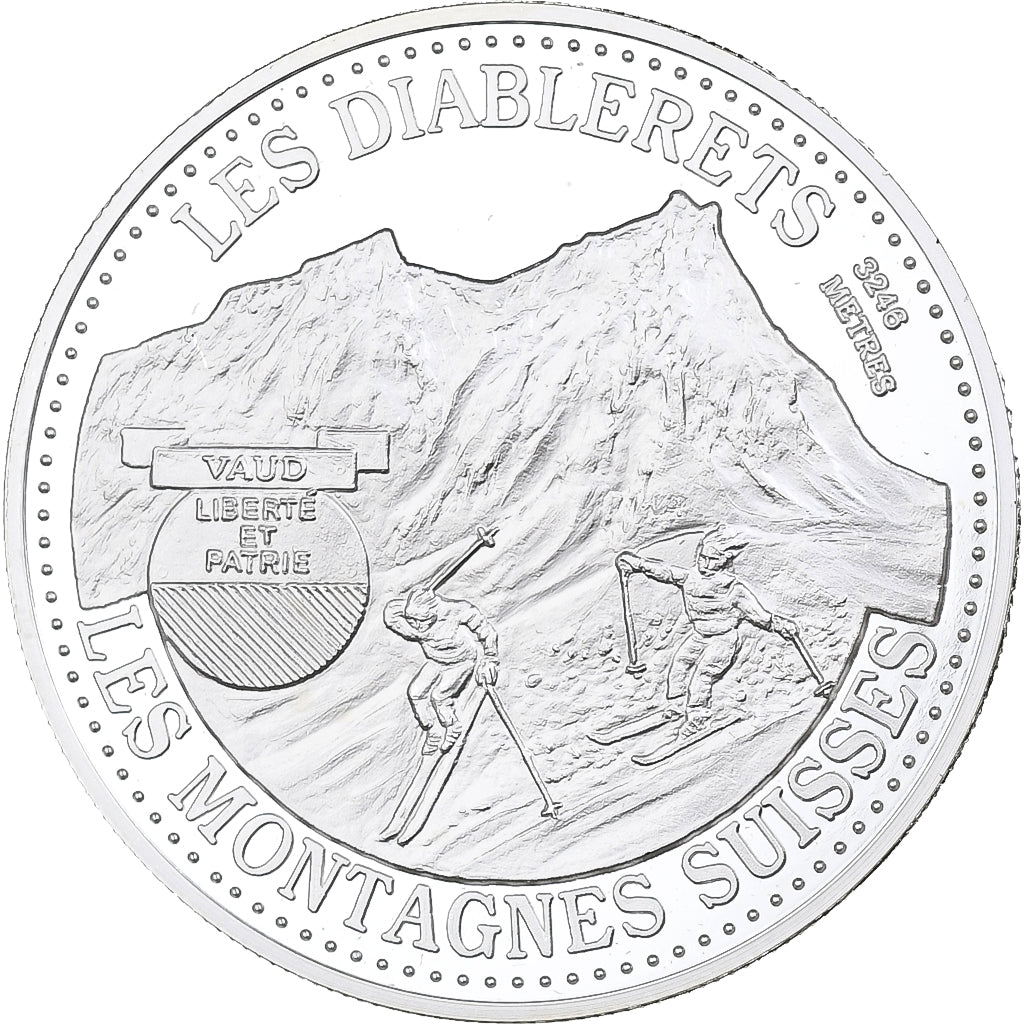 Suisse, Médaille, Helvetia, Les montagnes suisses, les Diablerets, Argent, FDC