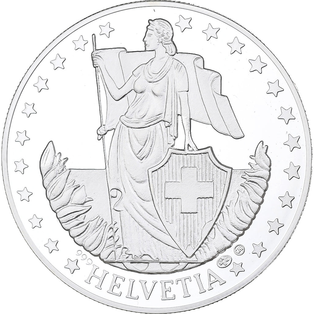 Suisse, Médaille, Helvetia, Les montagnes suisses, les Diablerets, Argent, FDC