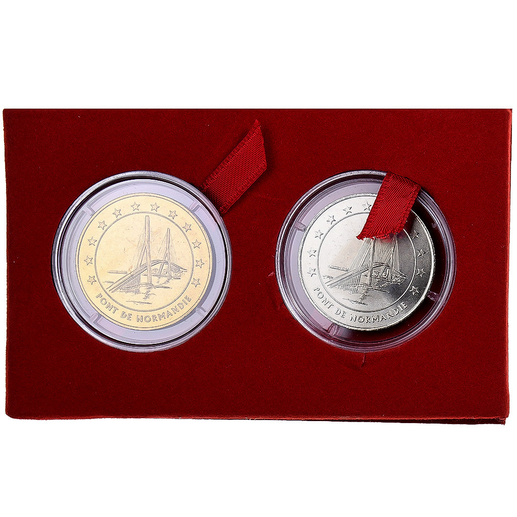 Francia, Coffret 1 et 3 Euro du Havre, Pont de Normandie, BU, 1996, Sin