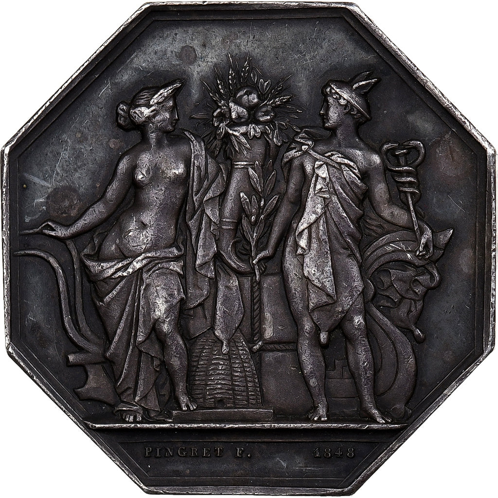 France, Medal, Chambre de Commerce de Caen, 1848, Silver, Pingret, EF(40-45)