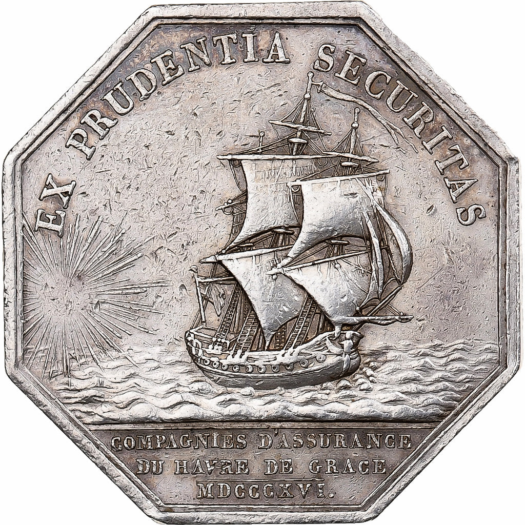 Francia, ficha, Louis XVIII, Compagnie d’assurance du Havre, 1816, Argento