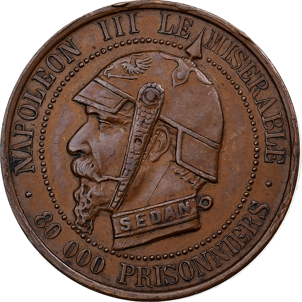 France, Satirical coin, Napoléon III, 1870, Bronze, AU(55-58)