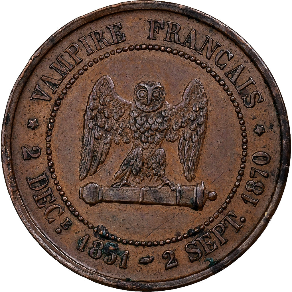 France, Satirical coin, Napoléon III, 1870, Bronze, AU(55-58)