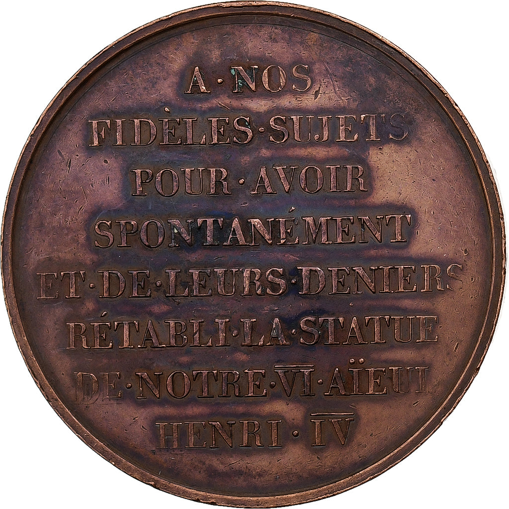Francia, medalla, Louis XVIII & Henri IV, Rétablissement de la Statue de Henri