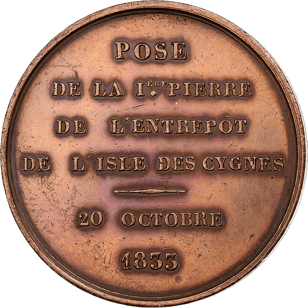 France, Medal, Louis-Philippe Ier, Entrepôt de l'Isle des Cygnes, 1833, Bronze
