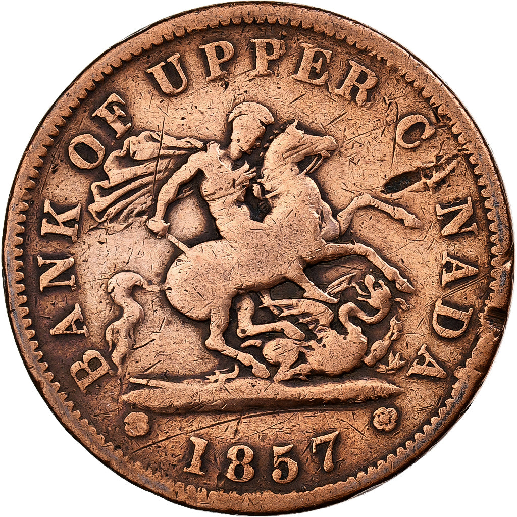Upper Canada, Penny Token, Saint George, Bank, 1857, Copper, VF(20-25)
