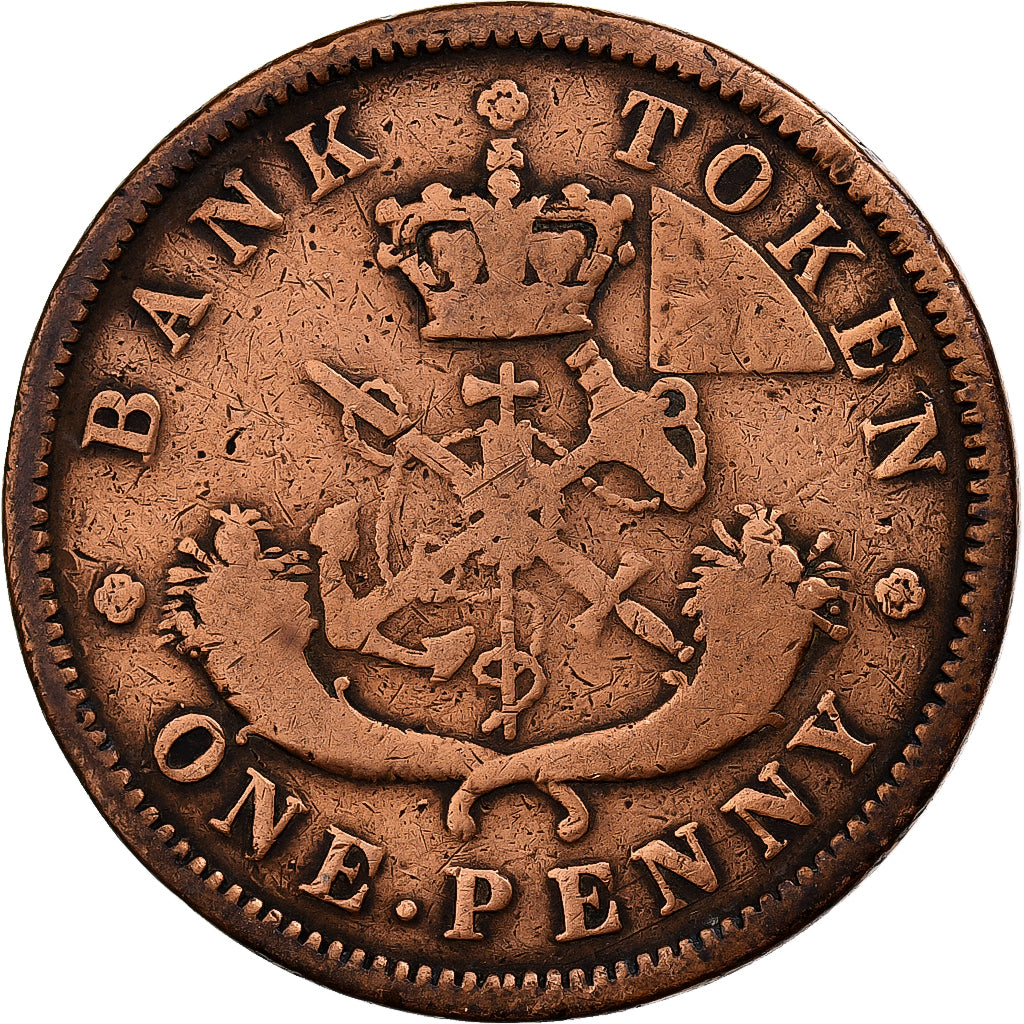 Upper Canada, Penny Token, Saint George, Bank, 1857, Copper, VF(20-25)