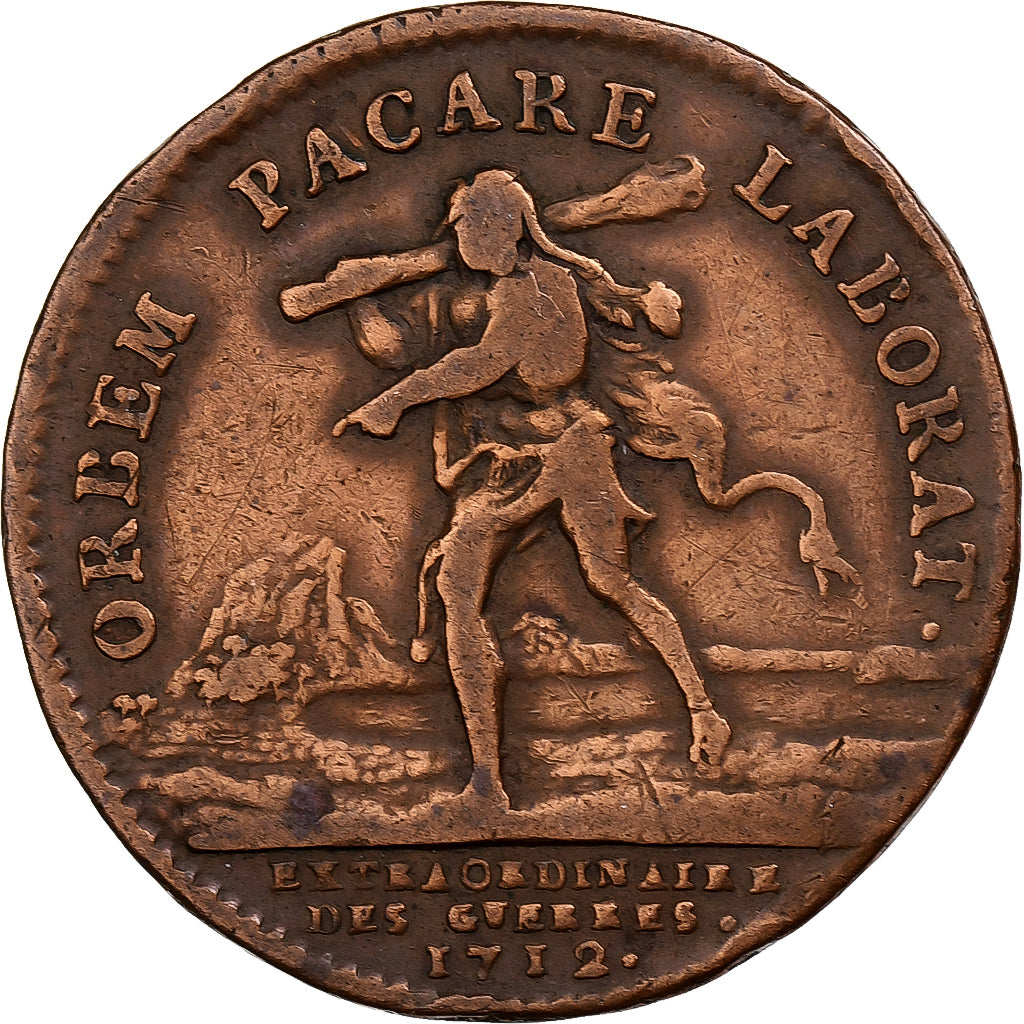 France, Token, Louis XIV, Extraordinaire des Guerres, 1712, Bronze, VF(20-25)