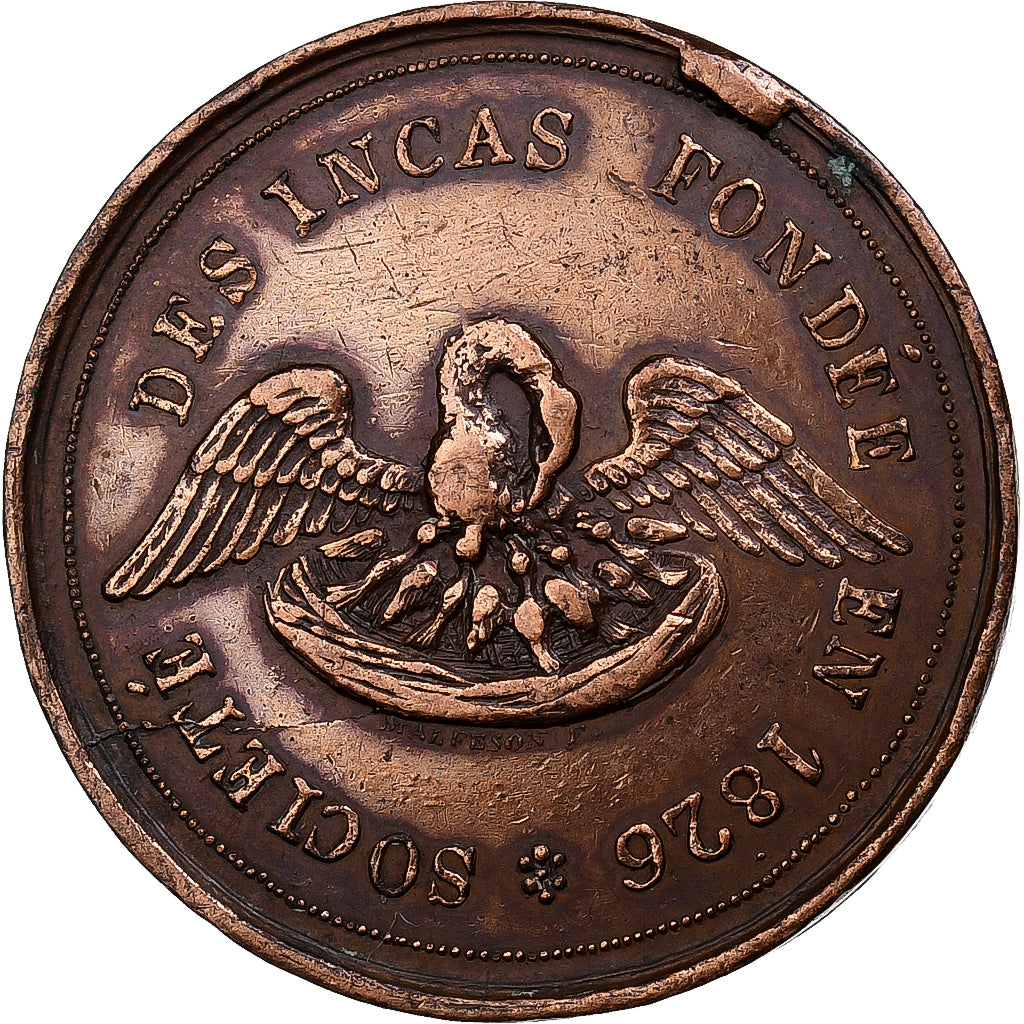 Francia, medalla, Société des Incas, Valenciennes, 1851, Cobre, MBC