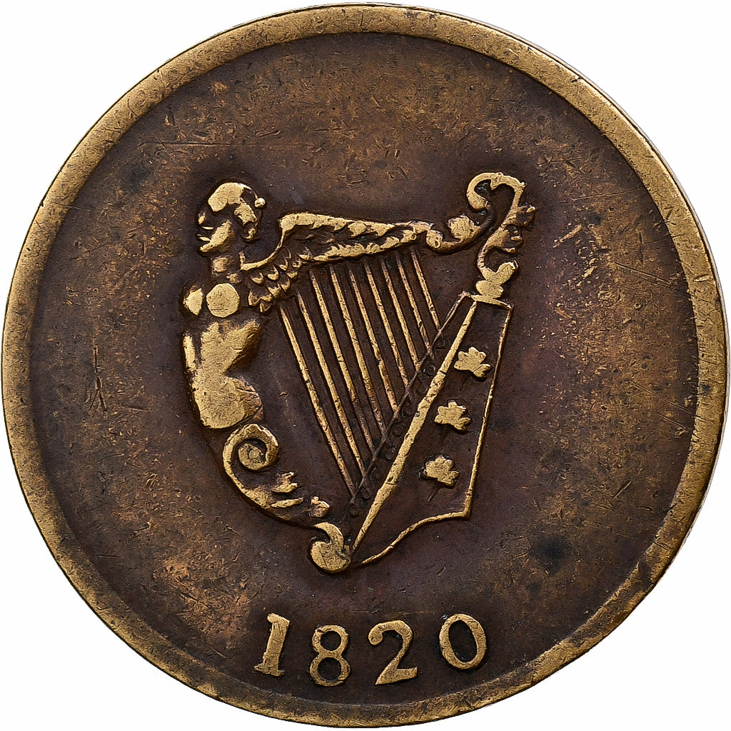 Canadá, Halfpenny Token, Bust and harp, 1820, Latão, VF(30-35)