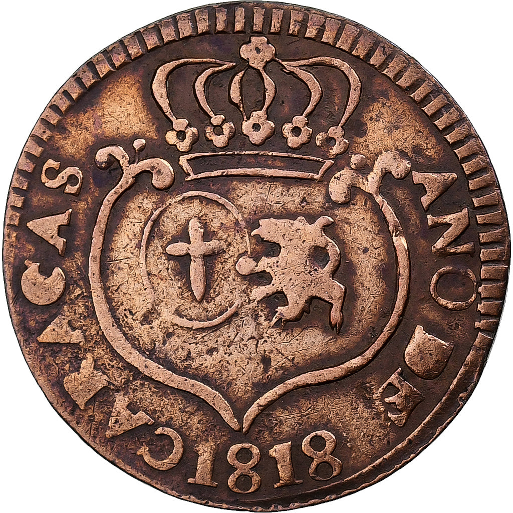 Venezuela, 1/4 Réal, 1818, Caracas, Rame, MB