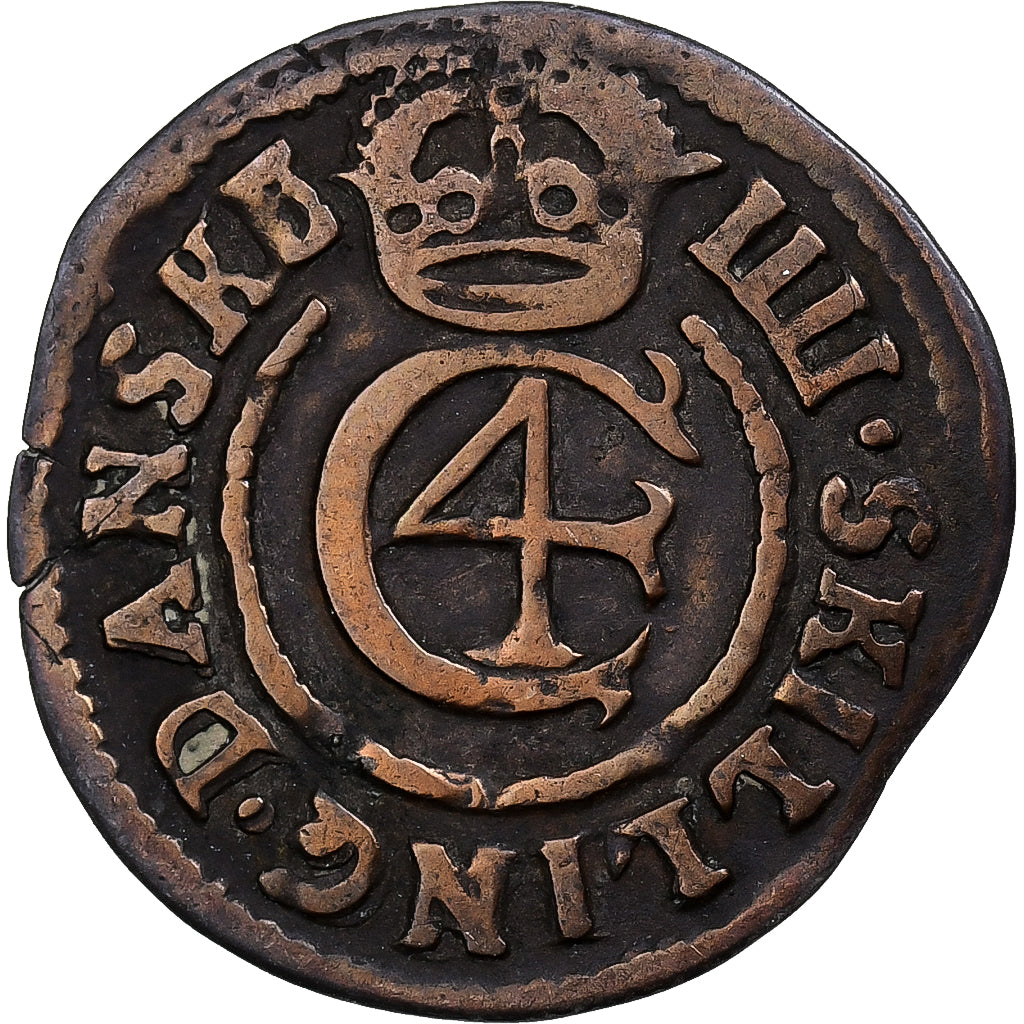Dinamarca, Christian IV, 4 Skilling, 1645, Lingote, VF(20-25)
