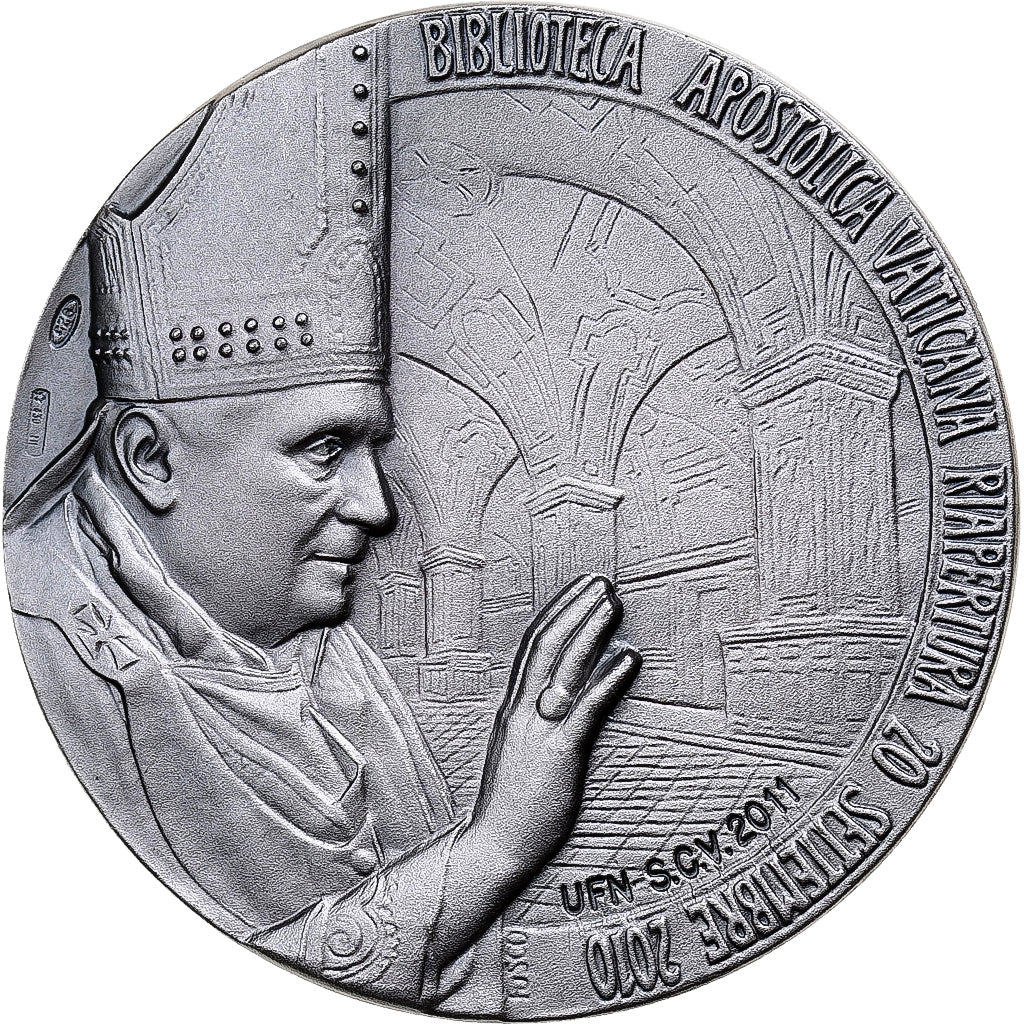 Vaticano, medalha, Benoit XVI, Réouverture de la Bibliothèque, 2011, Prata