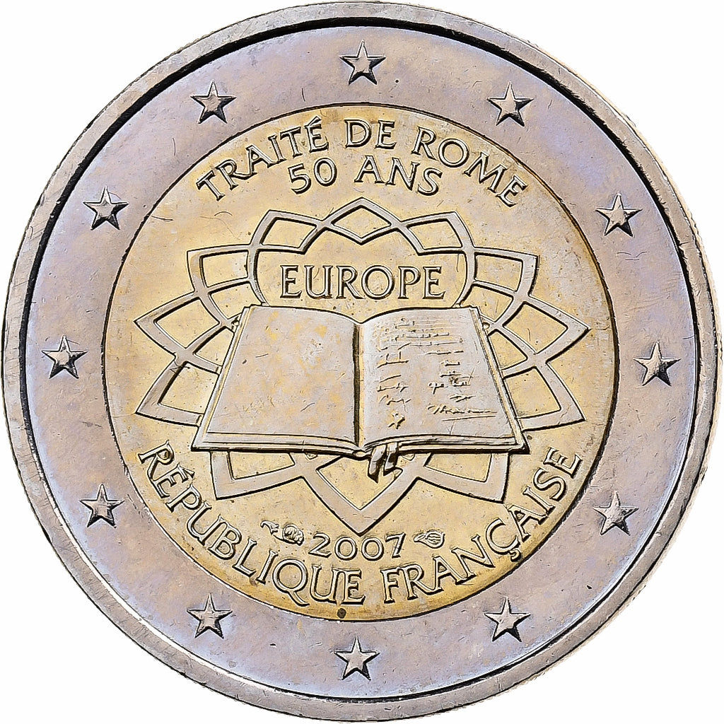 Francia, 2 Euro, Treaty of Rome, 2007, MDP, Bimetálico, SC