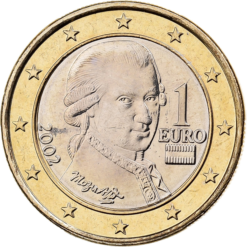 Austria, 1 Euro, Mozart, 2002, Vienna, Bimetálico, SC