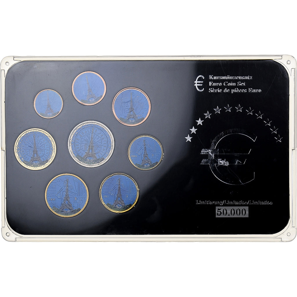 Francia, Set 1 ct. - 2 Euro, Tour Eiffel, Colorized, Mixed Dates, MDP, N.C., SPL