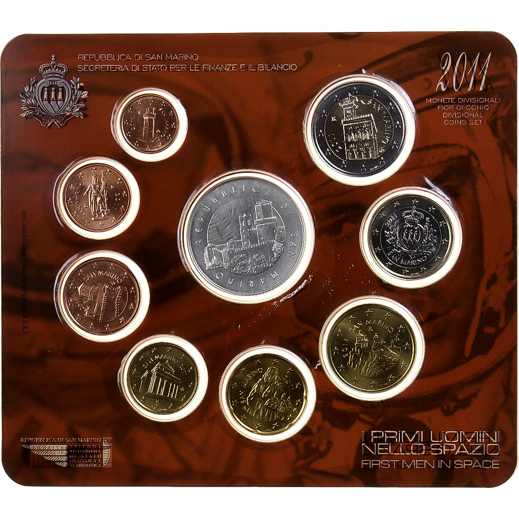San Marino, Set 1 ct. - 2 Euro, First Men In Space, 2011, Rome, MS(65-70)