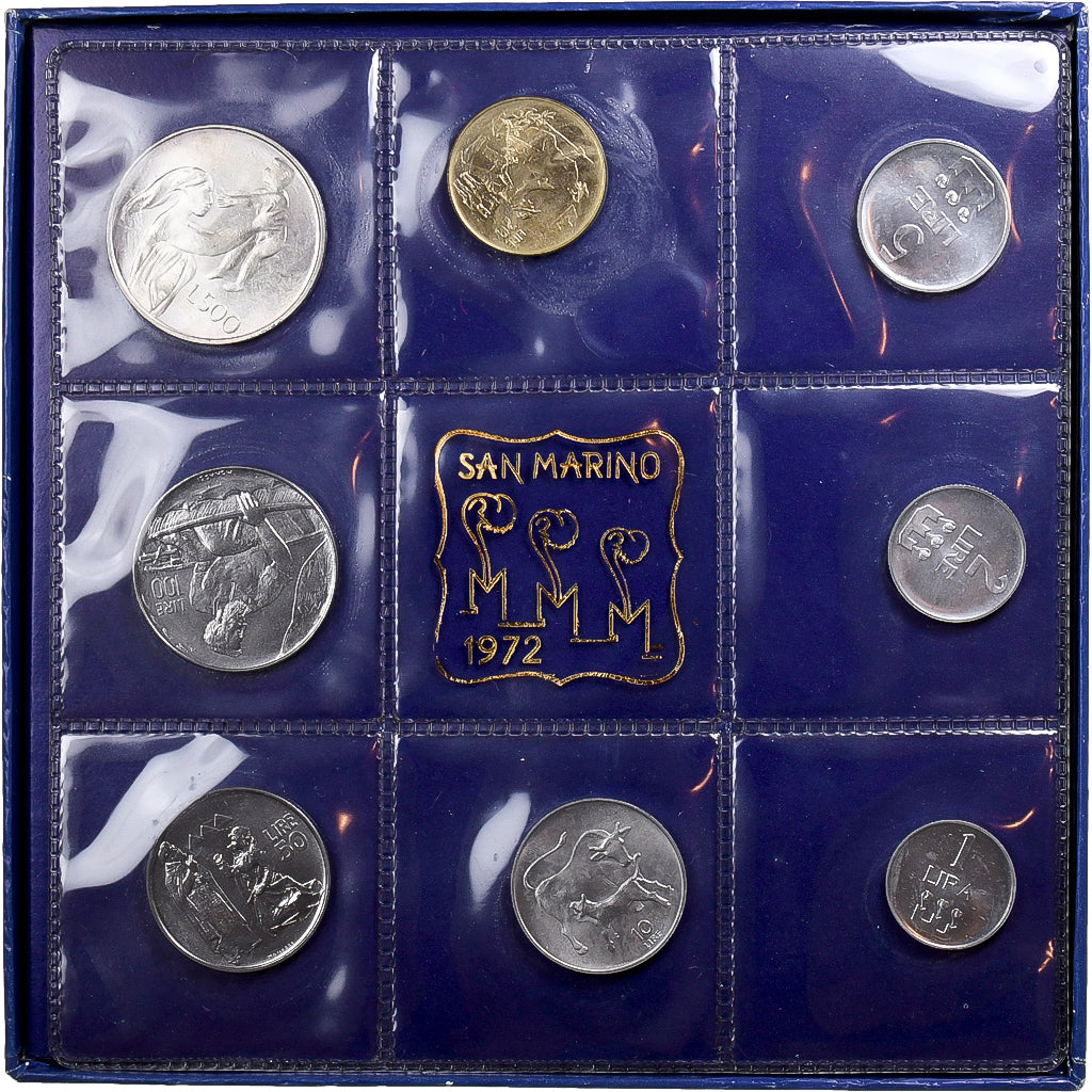 San Marino, Set 1 Lire - 500 Lire, 1972, Rome, N/D, MS(64)