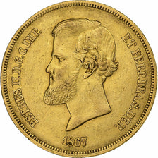 Brazil, Pedro II, 20000 Reis, 1867, Rio de Janeiro, Gold, EF(40-45), KM:468