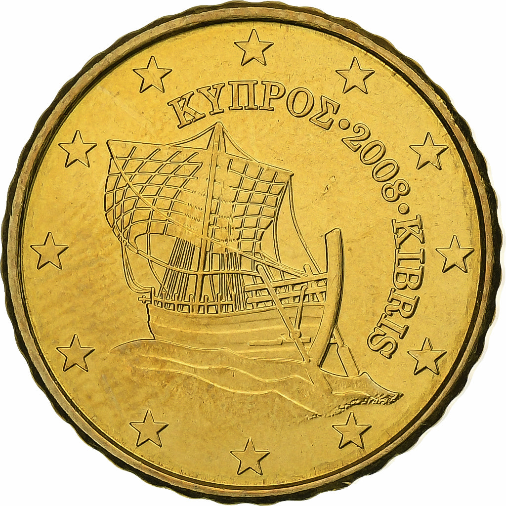 Cipro, 10 Centimes, 2008, Vantaa, Nordic gold, SPL