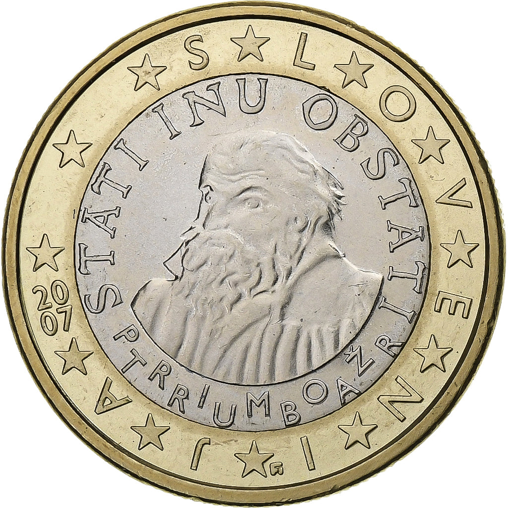Eslovenia, 1 Euro, Primož Trubar, 2007, Vantaa, Bimetálico, SC