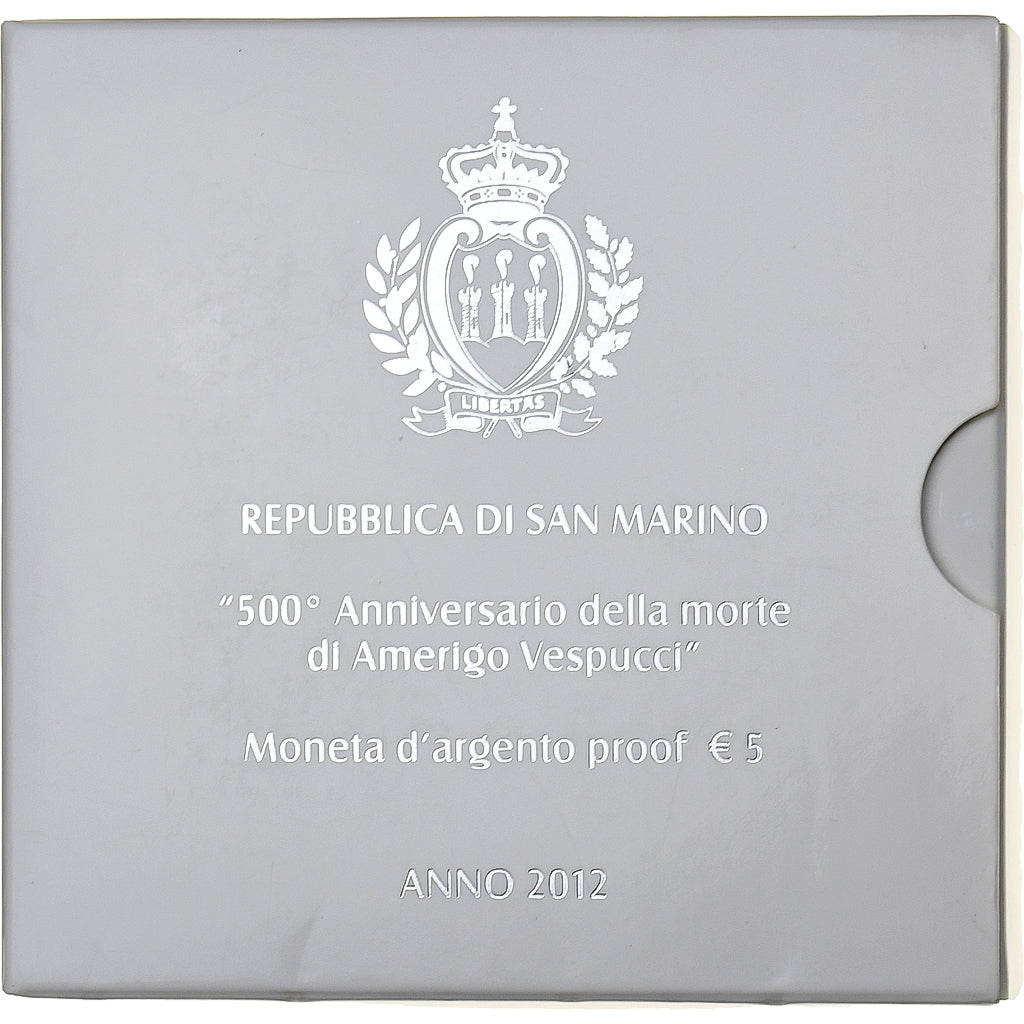 San Marino, 5 Euro, Morte di Amerigo Vespucci (500° Anniv.), Proof, 2012, Rome