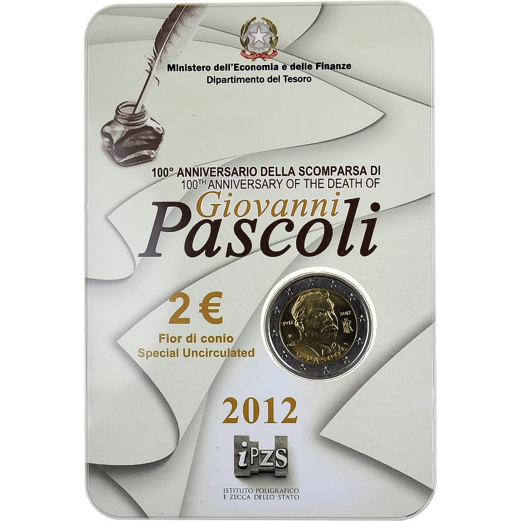 Italy, 2 Euro, Giovanni Pascoli, BU, 2012, Rome, Bi-Metallic, MS(65-70)