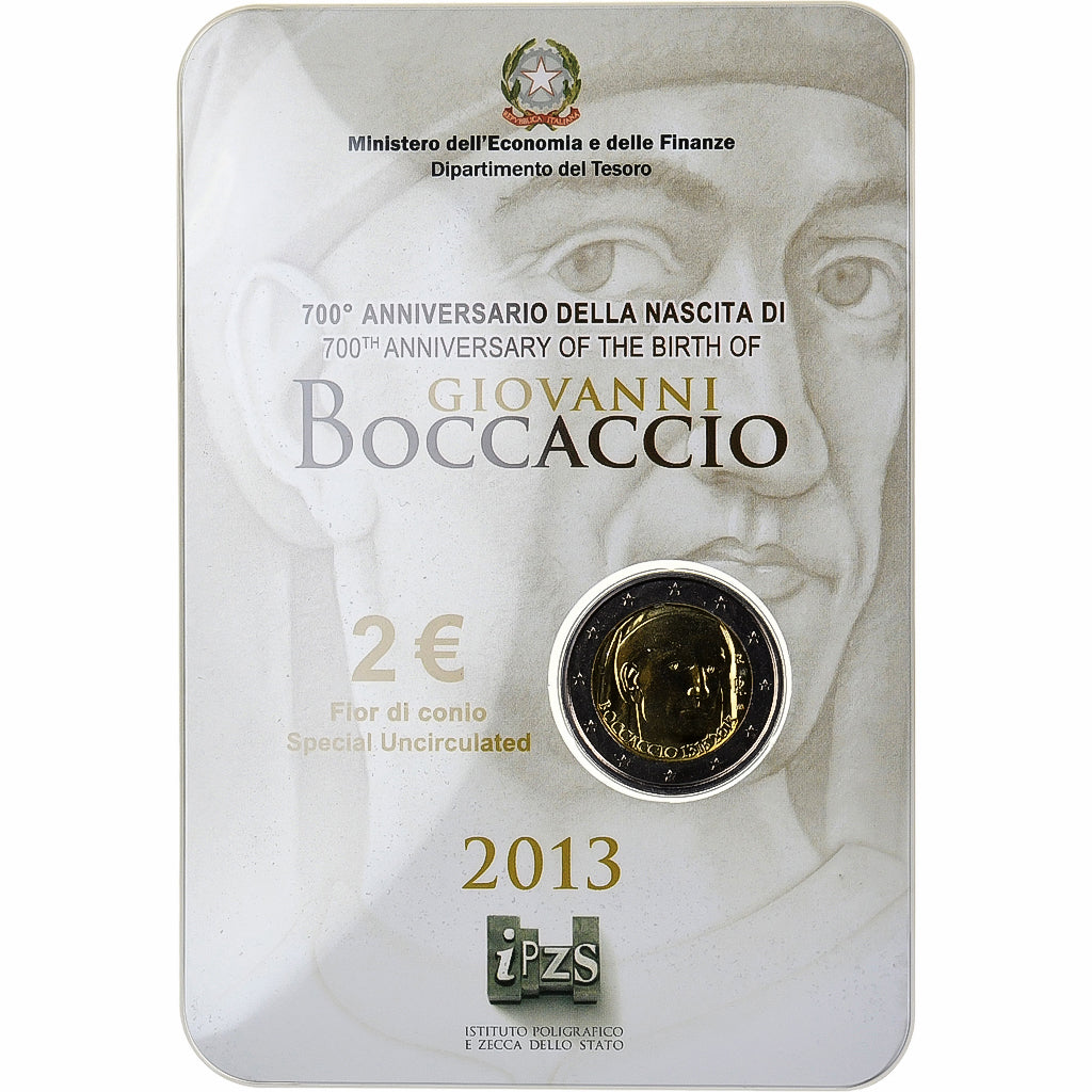 Italy, 2 Euro, Giovanni Boccaccio, BU, 2013, Rome, Bi-Metallic, MS(65-70)