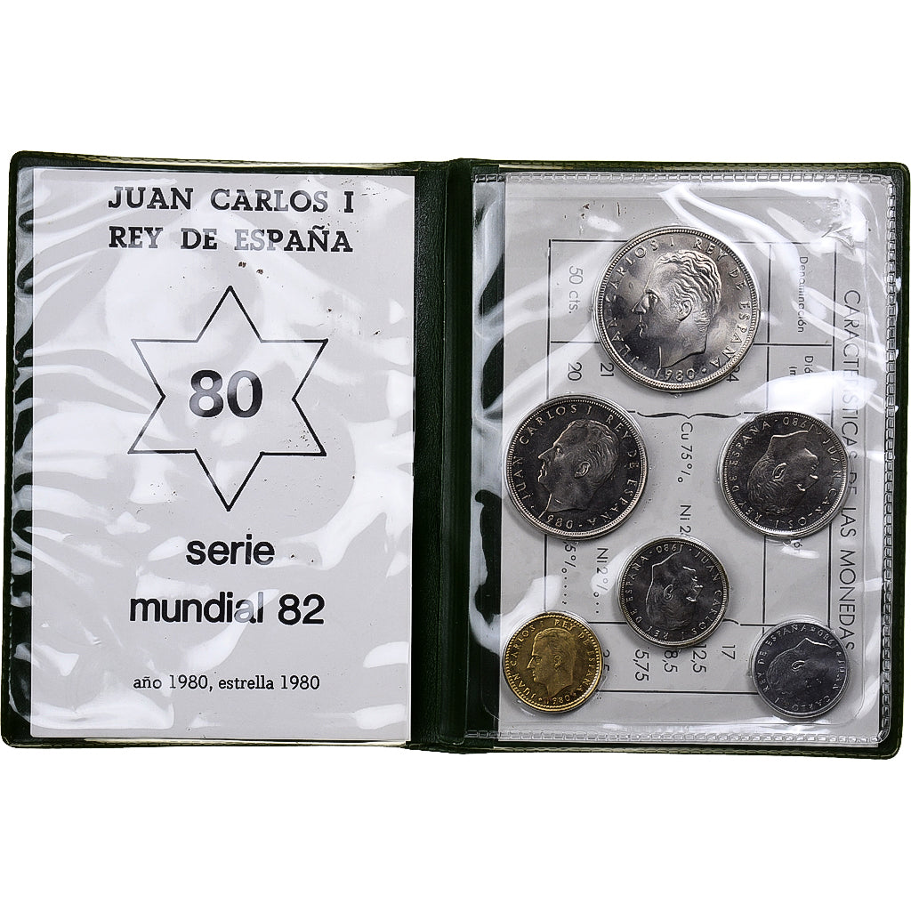 Spain, Juan Carlos I, Set 50 cts. - 100 Pesetas, 1982 FIFA World Cup, 1980