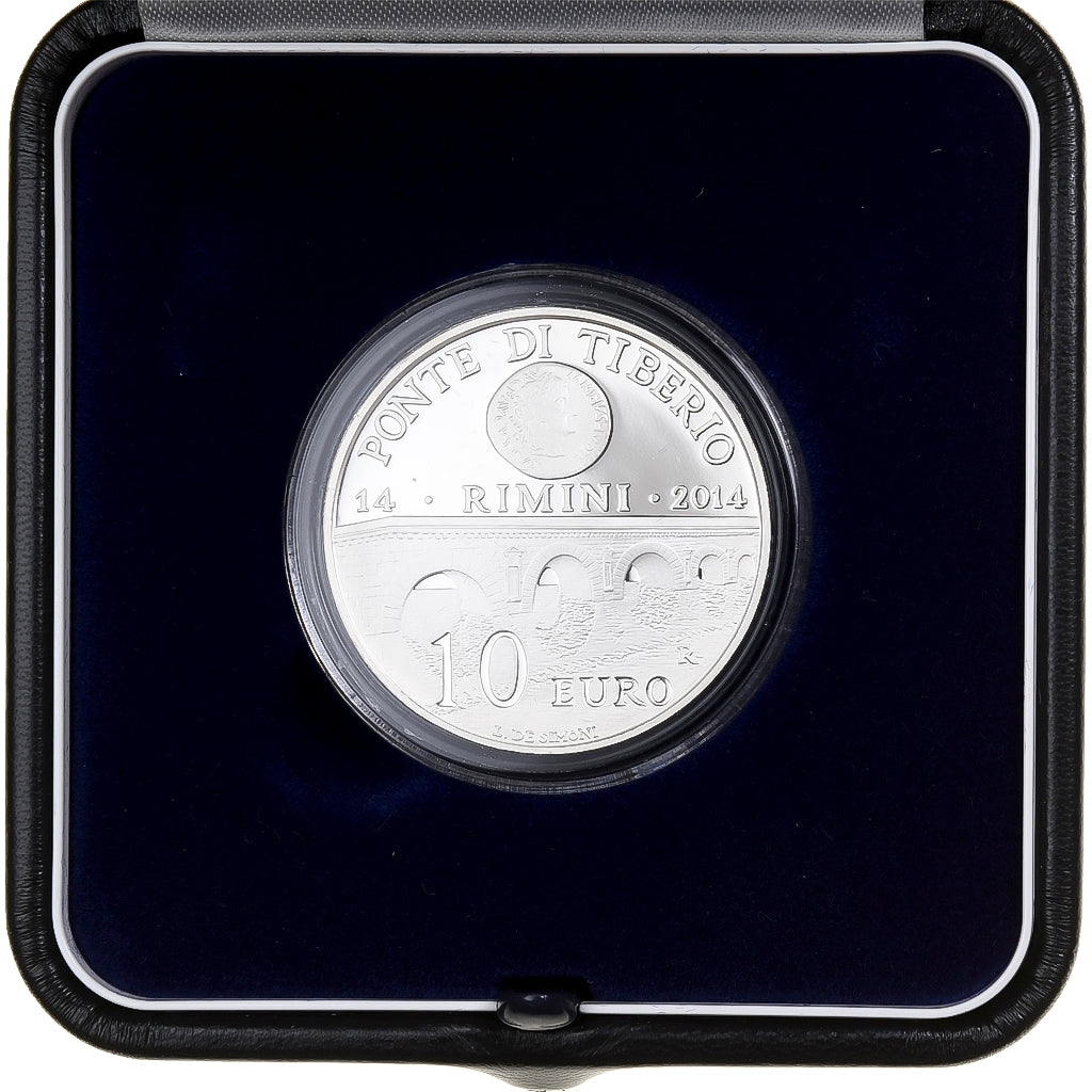 San Marino, 10 Euro, Ponte di Tiberio in Rimini, FS, 2014, Rome, Argento, FDC