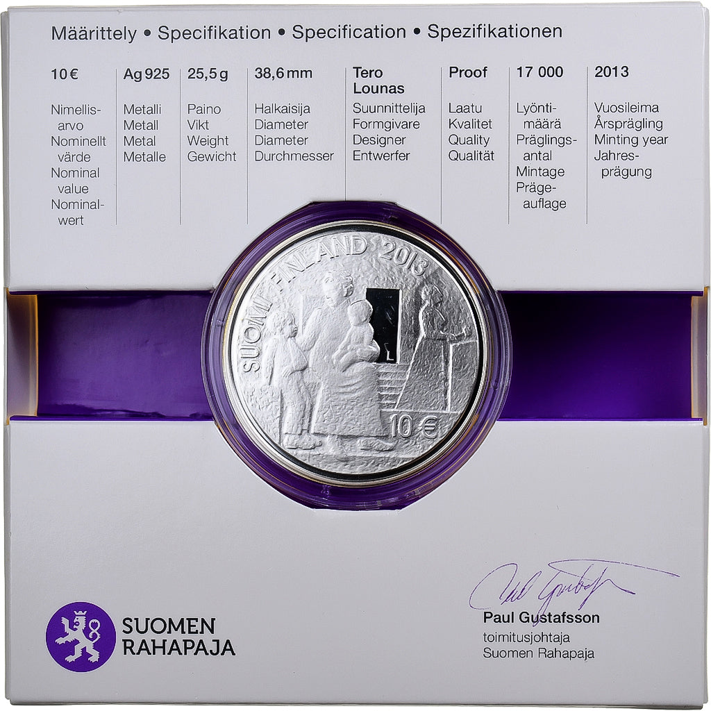 Finlande, 10 Euro, Sophie Mannerheim, BE, 2013, Vantaa, Argent, FDC