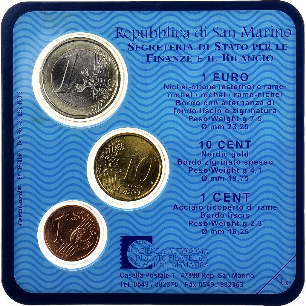 San Marino, Set 1 ct, 10ct, 1€, Coin card, 2004, Rome, UNZ
