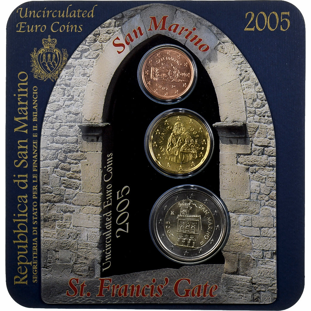 San Marino, Set 2cts, 20 cts, 2 Euro, Coin card, 2005, Rome, N.C., SPL
