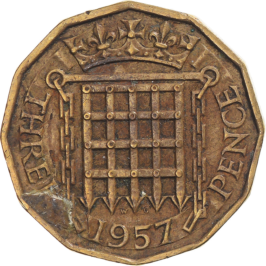 Münze, Großbritannien, 3 Pence, 1957